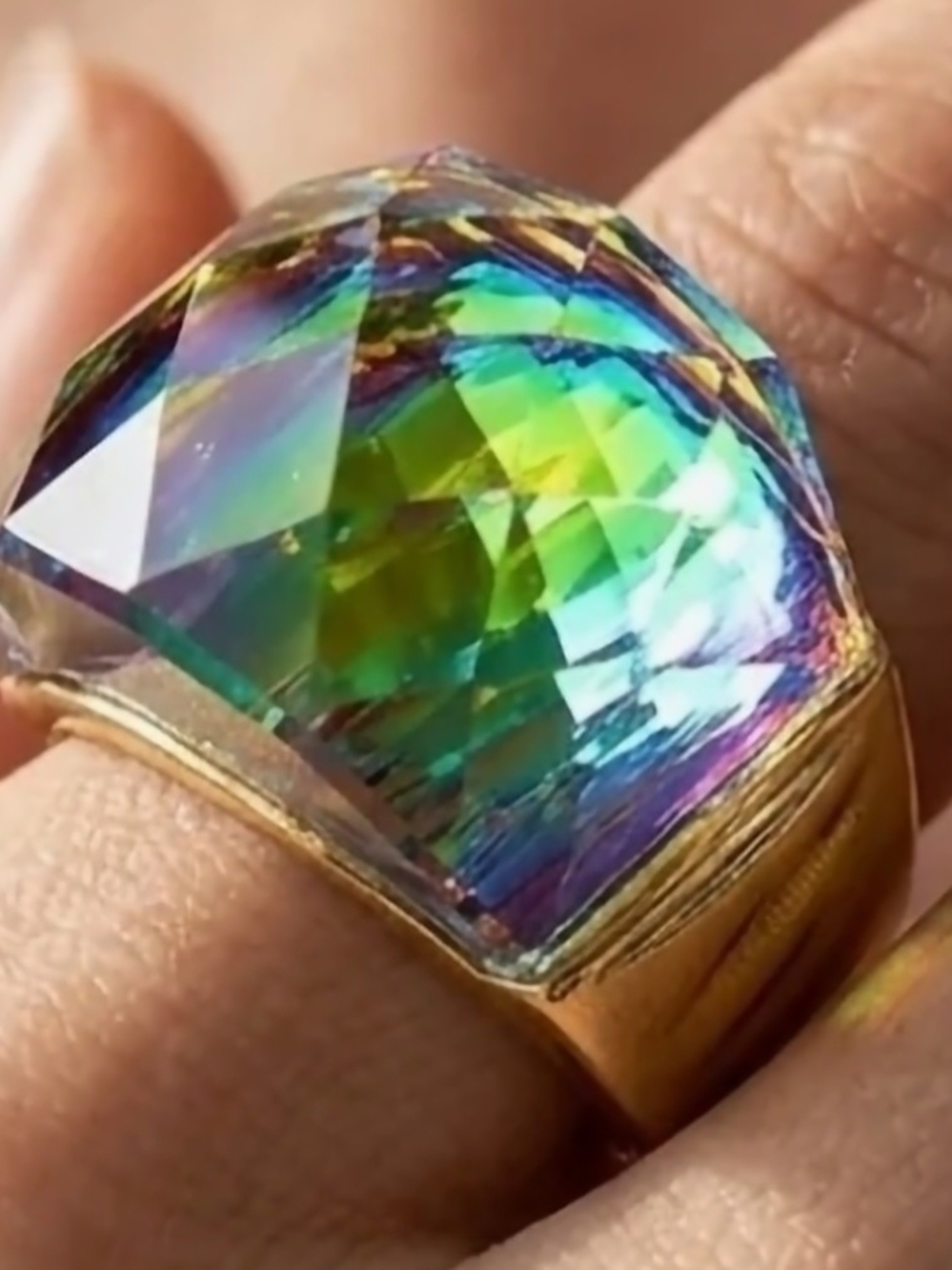 Boho Chunky Rainbow Crystal Ring Size 7 NEW